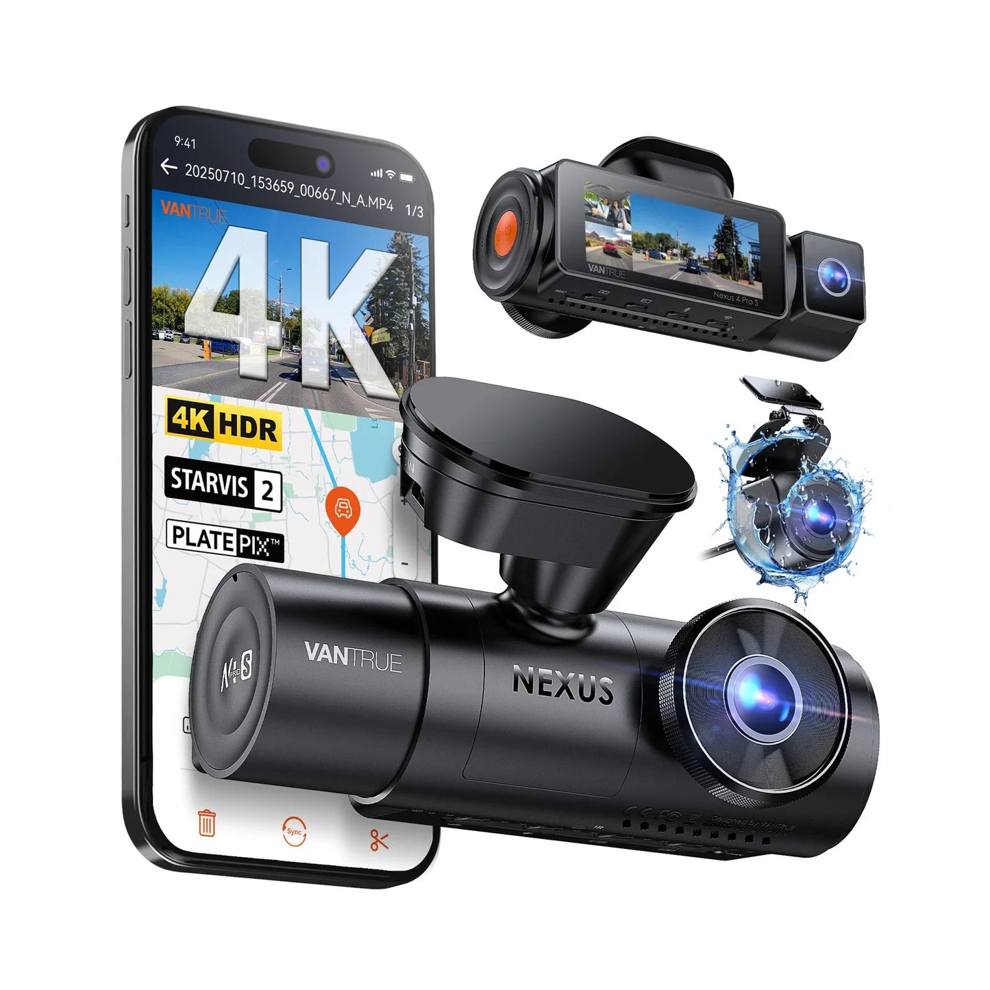 Vantrue N4 Pro S Dashcam Bundle mit VP03 Hardwire Kit, CPL, Remote Controller & 512GB Karte