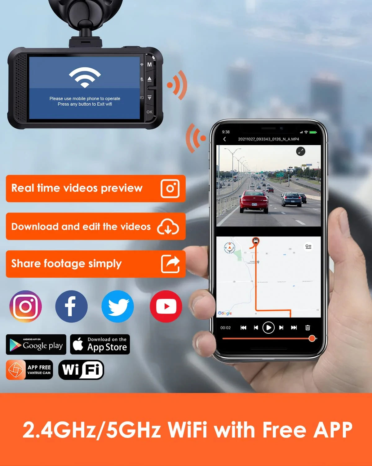 Vantrue OnDash X4S Duo Dual WiFi Dashcam