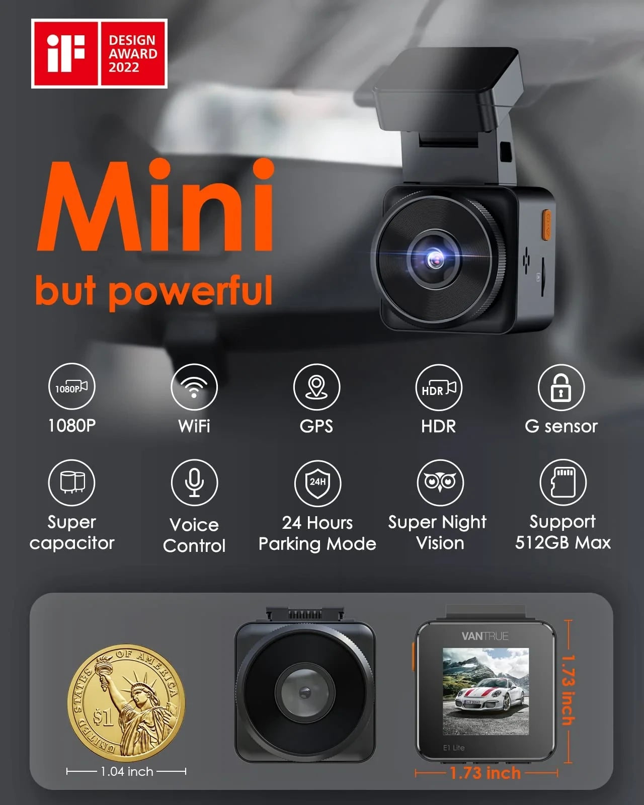 Vantrue Element 1 Lite Dashcam mit Full HD, GPS & WiFi