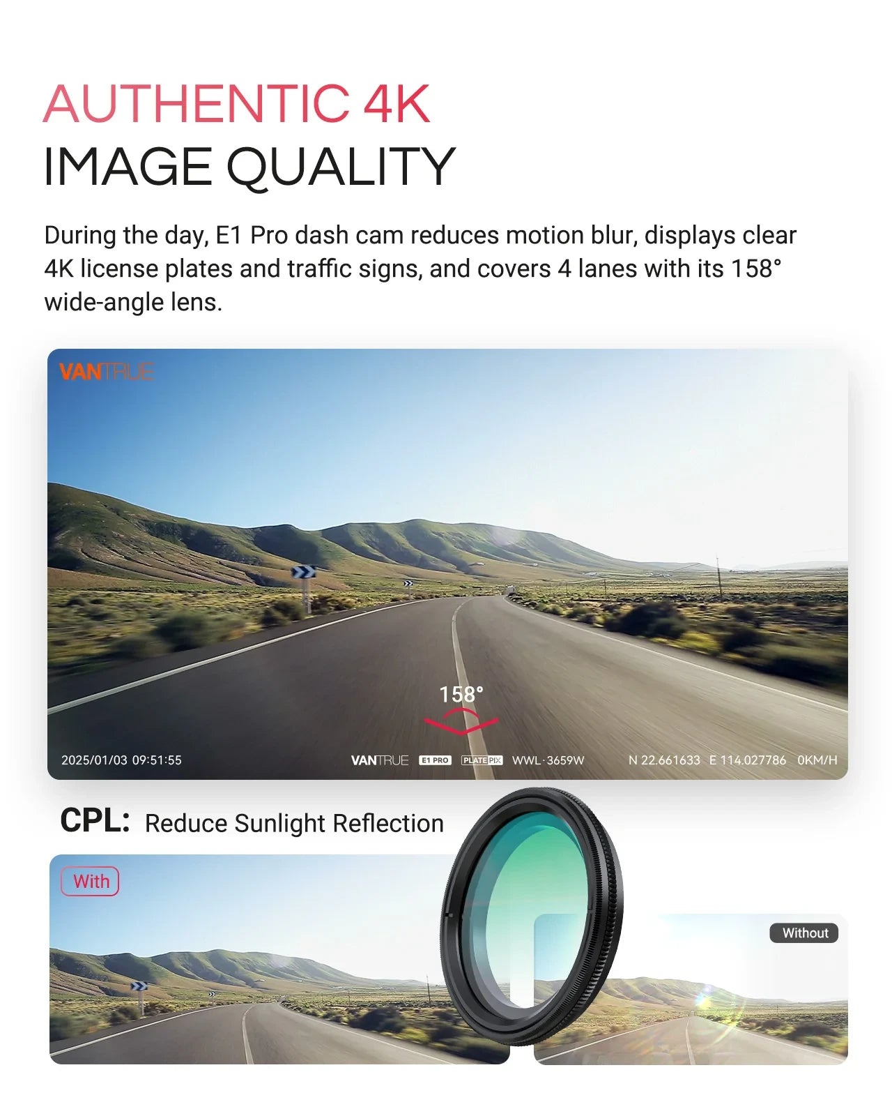 Vantrue E1 Pro Dash Cam Bundle mit VP03 Hardwire Kit und 256GB Karte