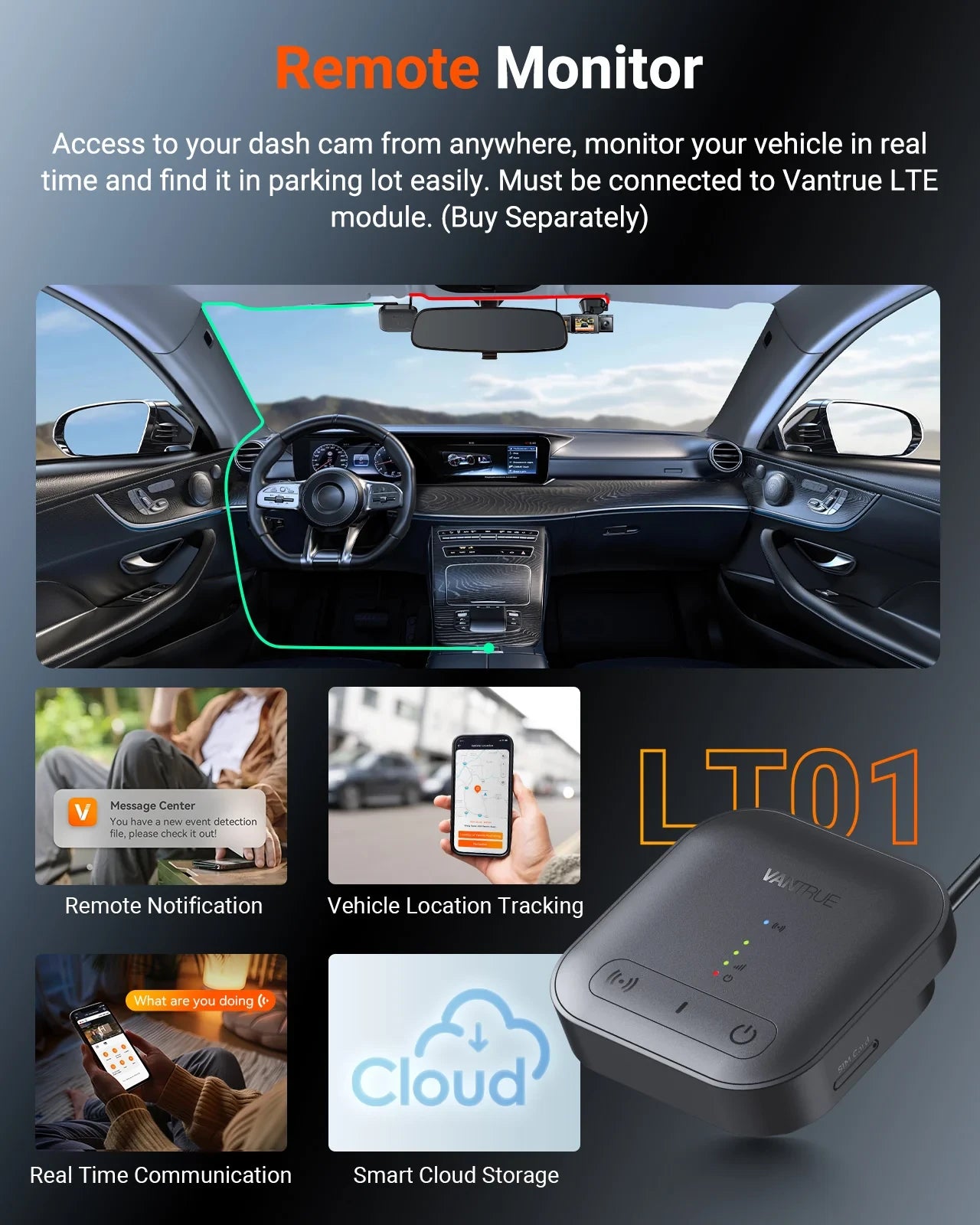 Vantrue N4S Dashcam Bundle mit LTE Box & Hardwire Kit