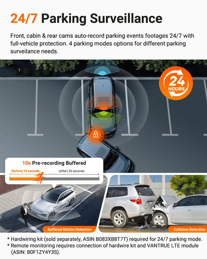 Vantrue N4 Pro S Dash Cam Bundle mit LTE Modul & Hardwire Kit