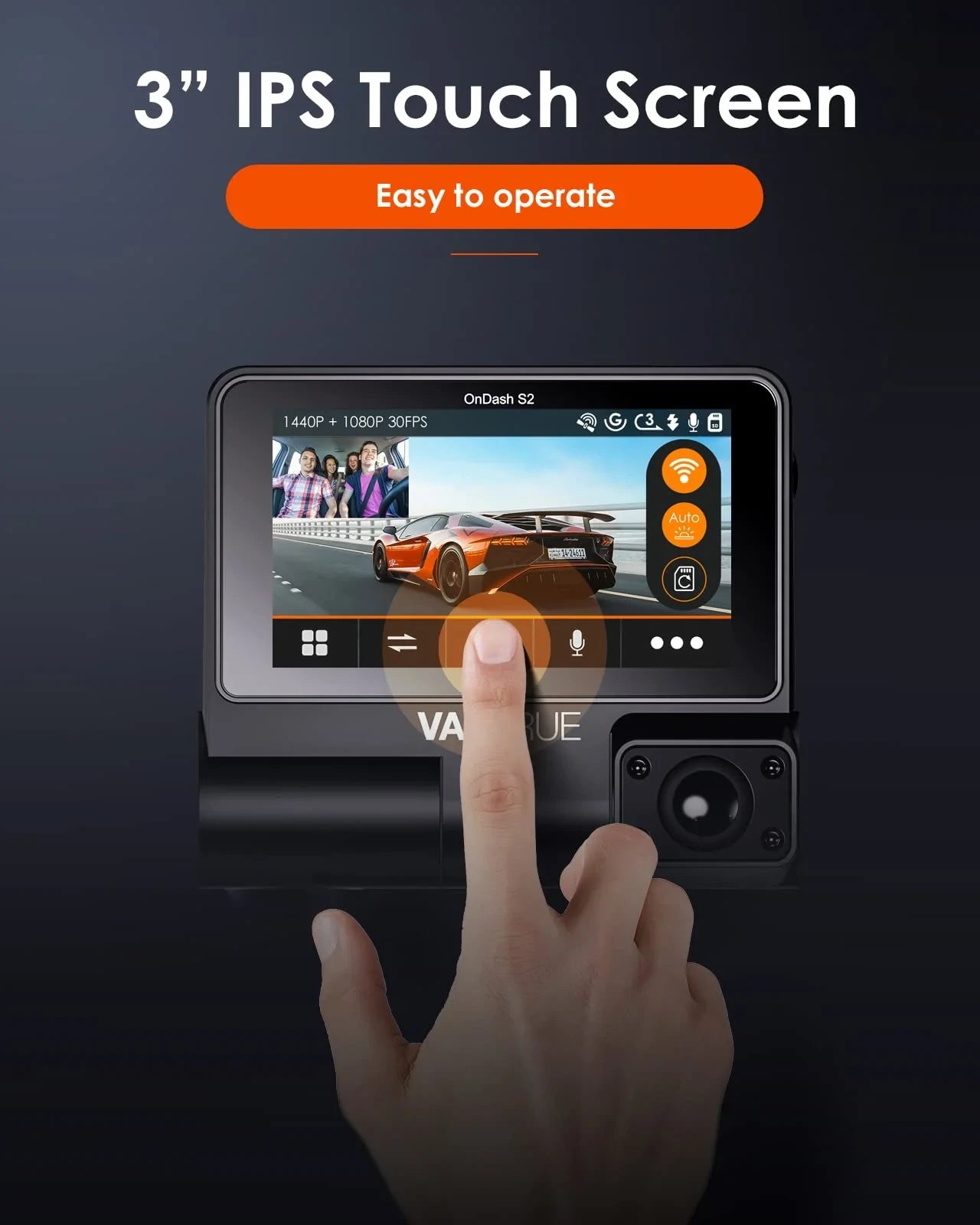 Vantrue OnDash S2 3CH 3-Channel WiFi Dashcam mit GPS